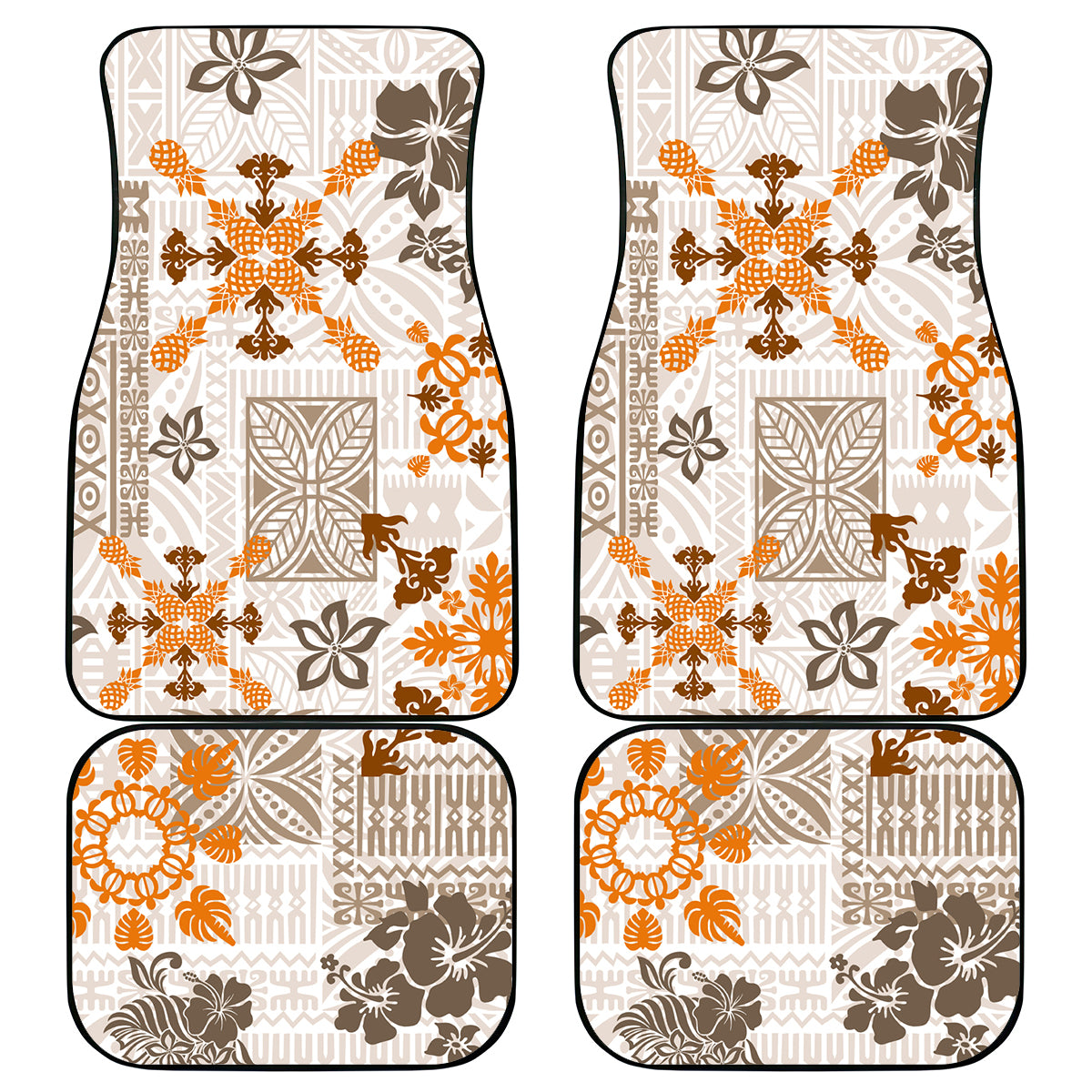 Hawaii Tapa Tribal Car Mats With Hawaiian Quilt Pattern Gold LT9 - Wonder Print Shop