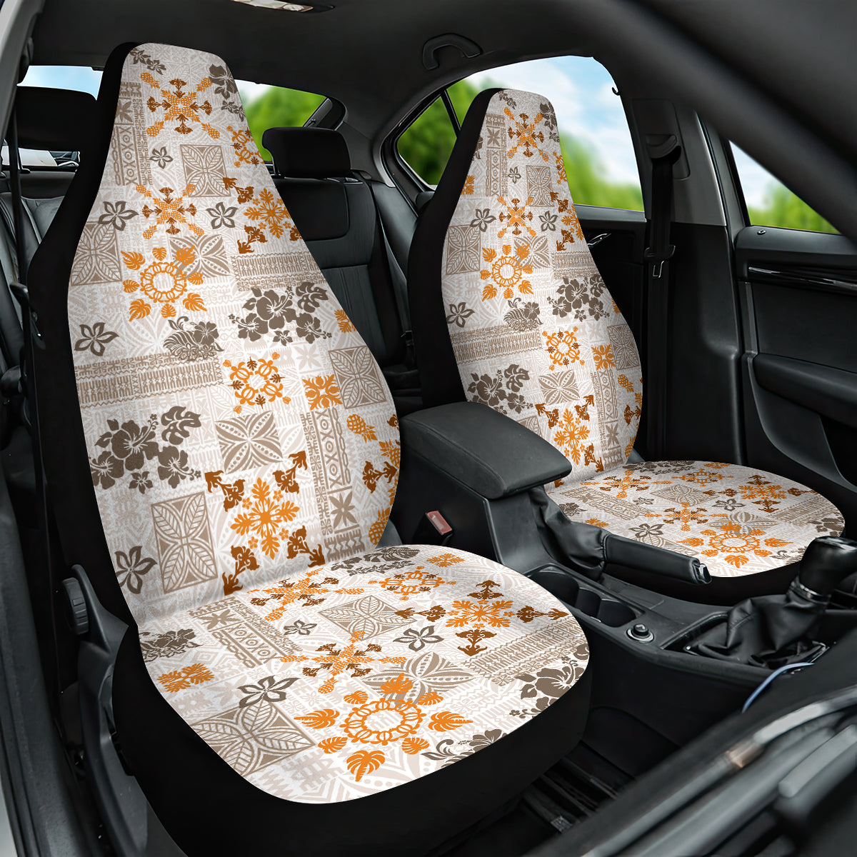 Hawaii Tapa Tribal Car Seat Cover With Hawaiian Quilt Pattern Gold LT9 - Wonder Print Shop