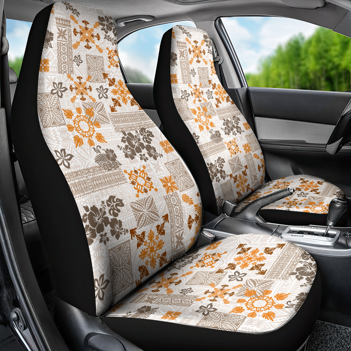 Hawaii Tapa Tribal Car Seat Cover With Hawaiian Quilt Pattern Gold LT9 - Wonder Print Shop