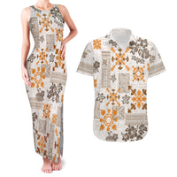 Hawaii Tapa Tribal Couples Matching Tank Maxi Dress and Hawaiian Shirt With Hawaiian Quilt Pattern Gold LT9 - Wonder Print Shop