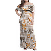Hawaii Tapa Tribal Family Matching Off Shoulder Maxi Dress and Hawaiian Shirt With Hawaiian Quilt Pattern Gold LT9 - Wonder Print Shop