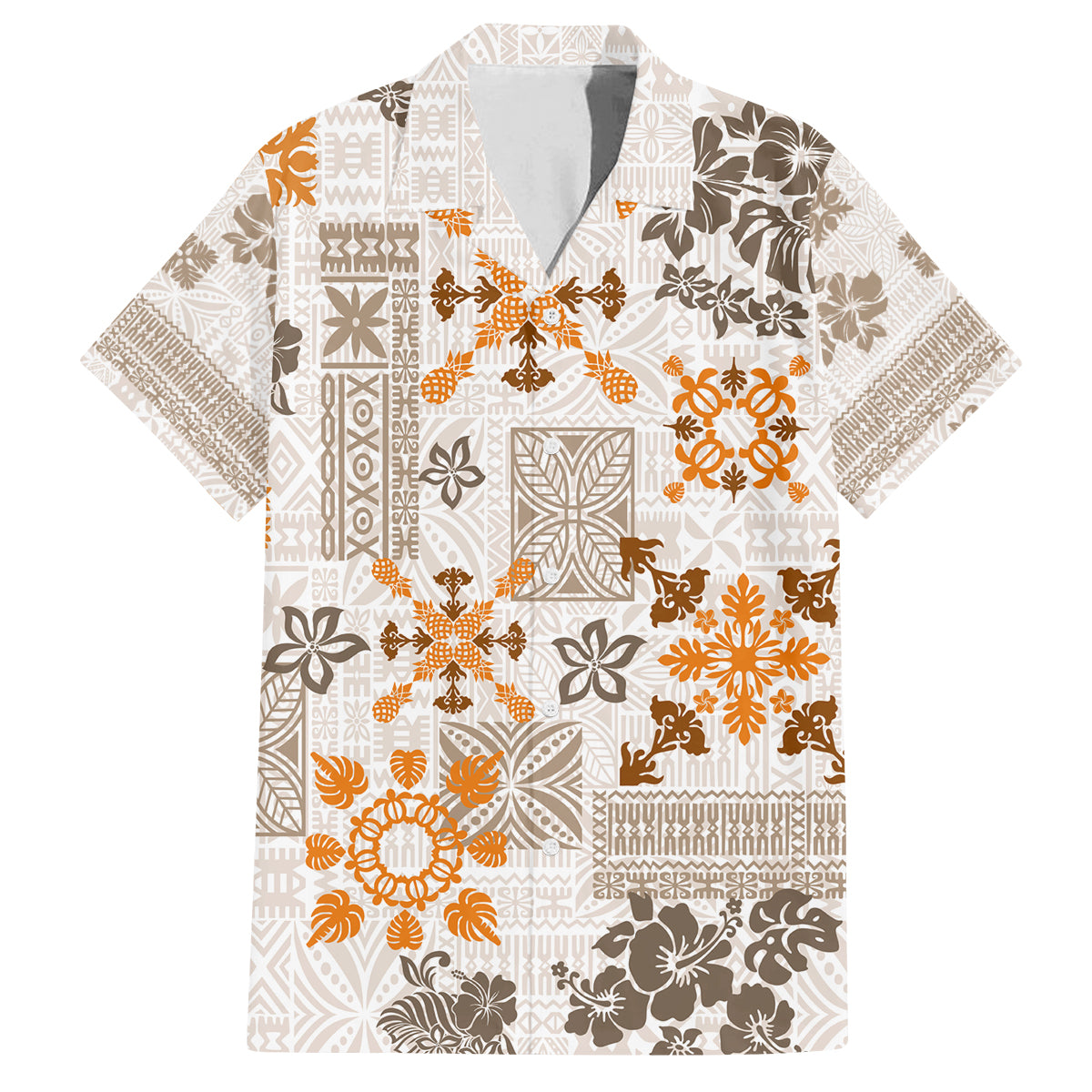 Hawaii Tapa Tribal Family Matching Puletasi Dress and Hawaiian Shirt With Hawaiian Quilt Pattern Gold - Wonder Print Shop