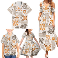 Hawaii Tapa Tribal Family Matching Summer Maxi Dress and Hawaiian Shirt With Hawaiian Quilt Pattern Gold - Wonder Print Shop
