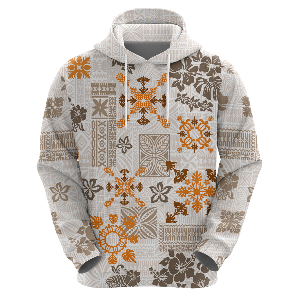 Hawaii Tapa Tribal Hoodie With Hawaiian Quilt Pattern Gold - Wonder Print Shop
