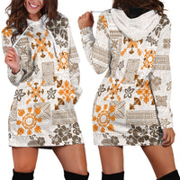 Hawaii Tapa Tribal Hoodie Dress With Hawaiian Quilt Pattern Gold - Wonder Print Shop