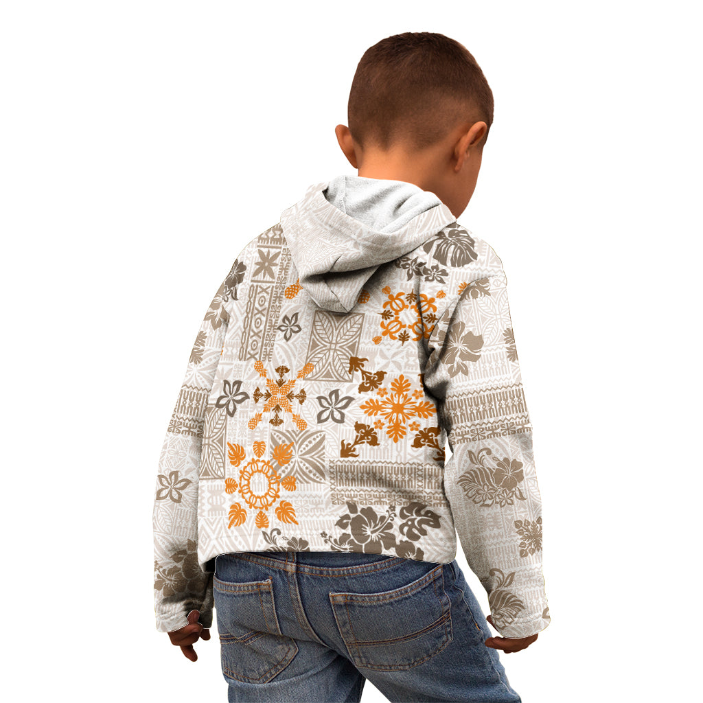 Hawaii Tapa Tribal Kid Hoodie With Hawaiian Quilt Pattern Gold - Wonder Print Shop