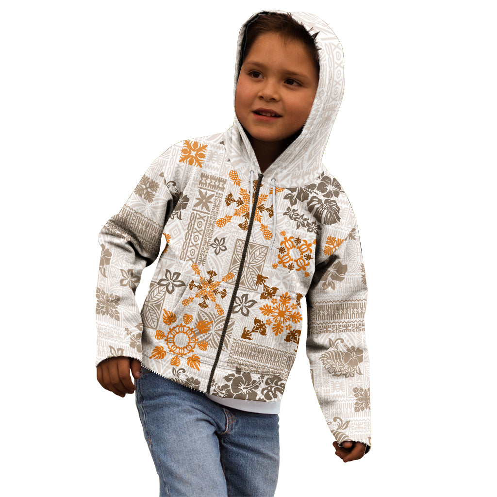 Hawaii Tapa Tribal Kid Hoodie With Hawaiian Quilt Pattern Gold - Wonder Print Shop