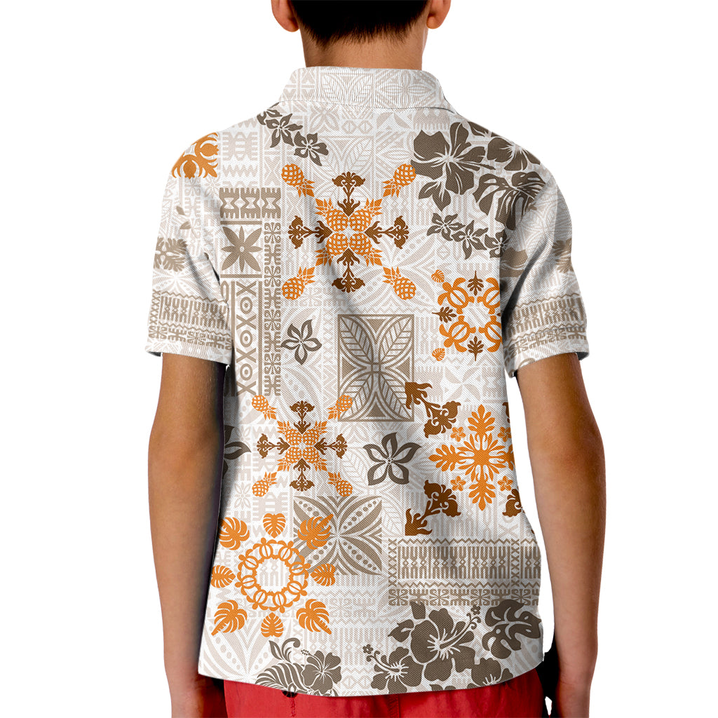 Hawaii Tapa Tribal Kid Polo Shirt With Hawaiian Quilt Pattern Gold - Wonder Print Shop