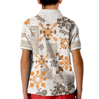 Hawaii Tapa Tribal Kid Polo Shirt With Hawaiian Quilt Pattern Gold - Wonder Print Shop