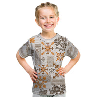 Hawaii Tapa Tribal Kid T Shirt With Hawaiian Quilt Pattern Gold - Wonder Print Shop