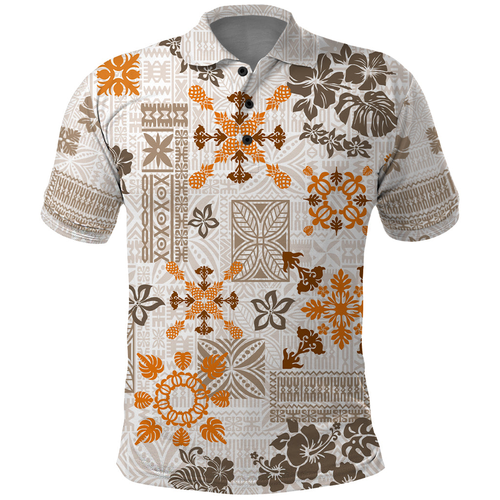 Hawaii Tapa Tribal Polo Shirt With Hawaiian Quilt Pattern Gold - Wonder Print Shop