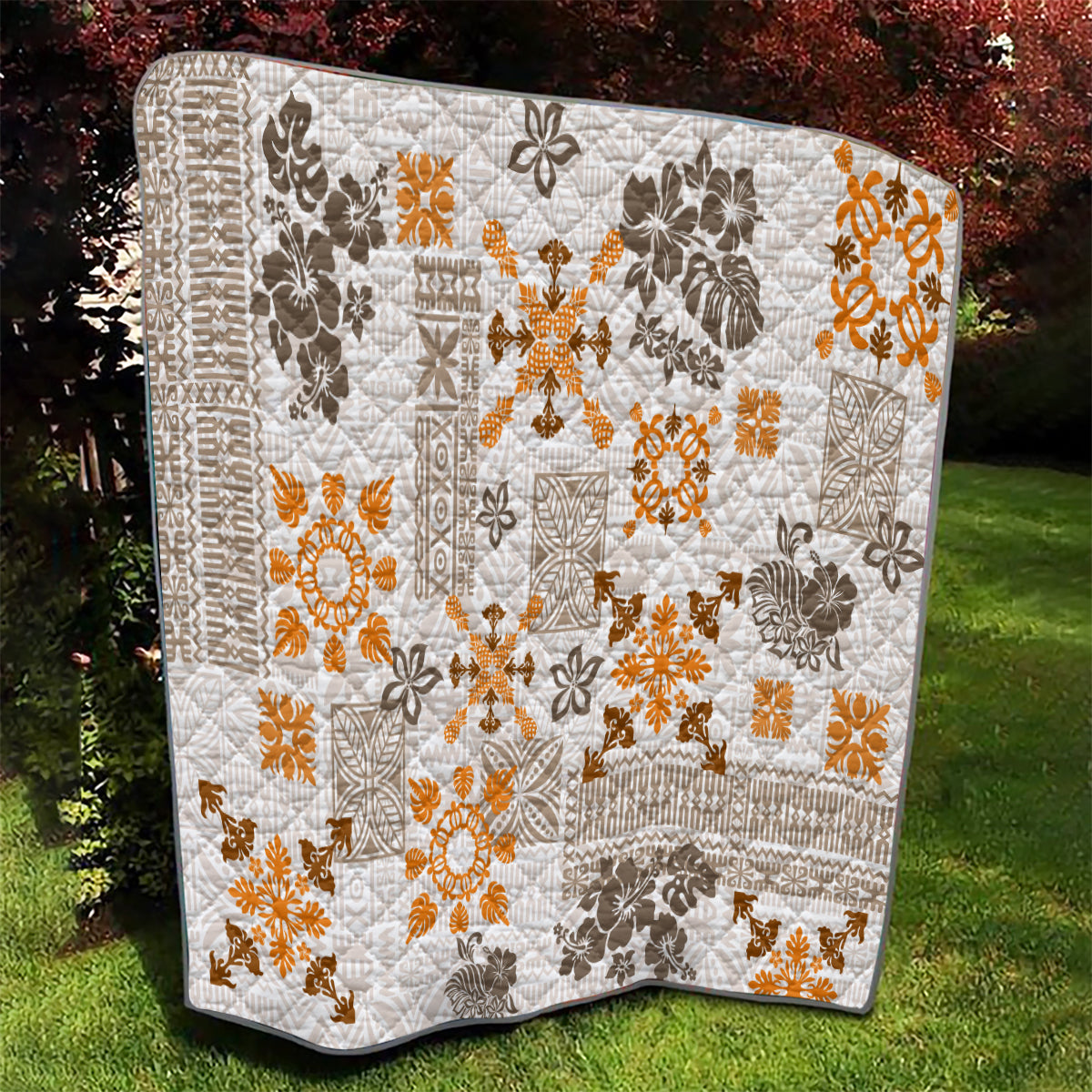 Hawaii Tapa Tribal Quilt With Hawaiian Quilt Pattern Gold - Wonder Print Shop