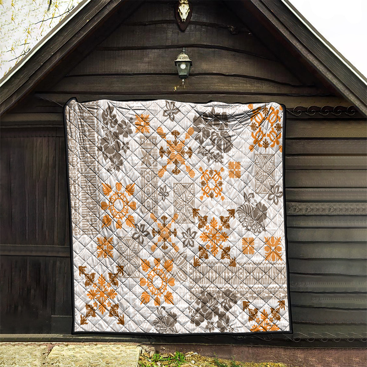 Hawaii Tapa Tribal Quilt With Hawaiian Quilt Pattern Gold - Wonder Print Shop