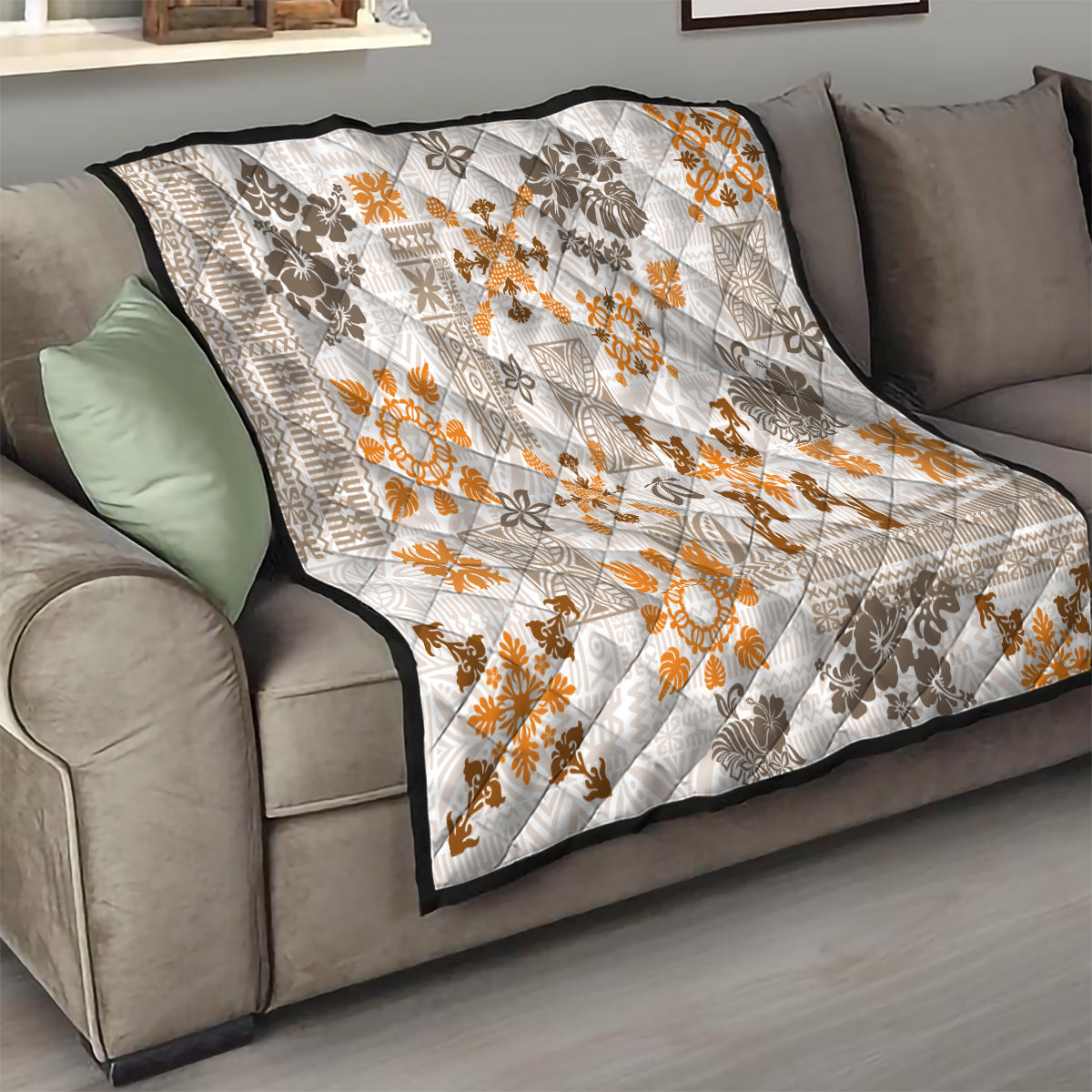 Hawaii Tapa Tribal Quilt With Hawaiian Quilt Pattern Gold - Wonder Print Shop