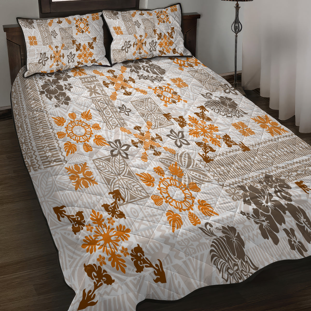 Hawaii Tapa Tribal Quilt Bed Set With Hawaiian Quilt Pattern Gold - Wonder Print Shop
