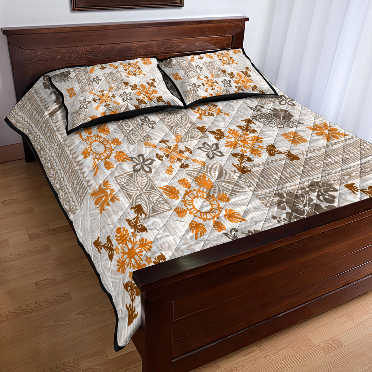Hawaii Tapa Tribal Quilt Bed Set With Hawaiian Quilt Pattern Gold - Wonder Print Shop
