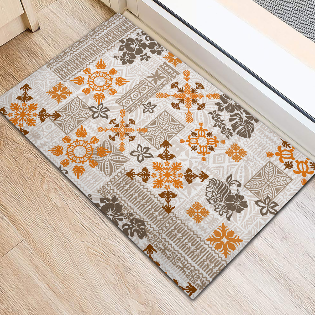 Hawaii Tapa Tribal Rubber Doormat With Hawaiian Quilt Pattern Gold - Wonder Print Shop