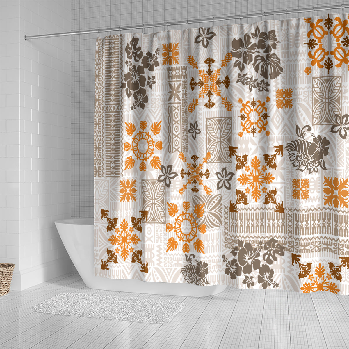 hawaii-tapa-tribal-shower-curtain-with-hawaiian-quilt-pattern-gold