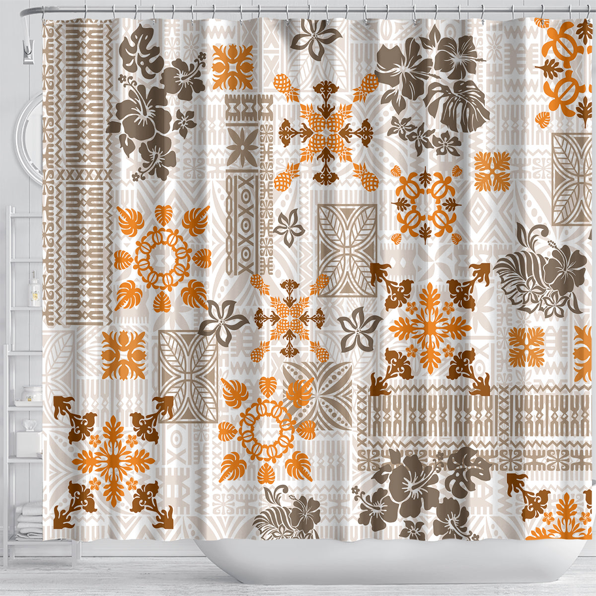 hawaii-tapa-tribal-shower-curtain-with-hawaiian-quilt-pattern-gold