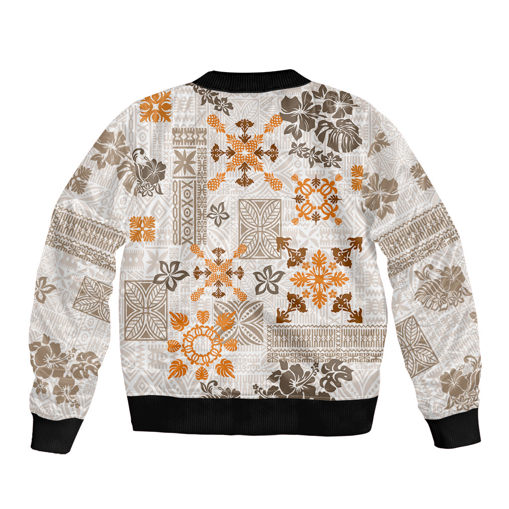 Hawaii Tapa Tribal Sleeve Zip Bomber Jacket With Hawaiian Quilt Pattern Gold - Wonder Print Shop