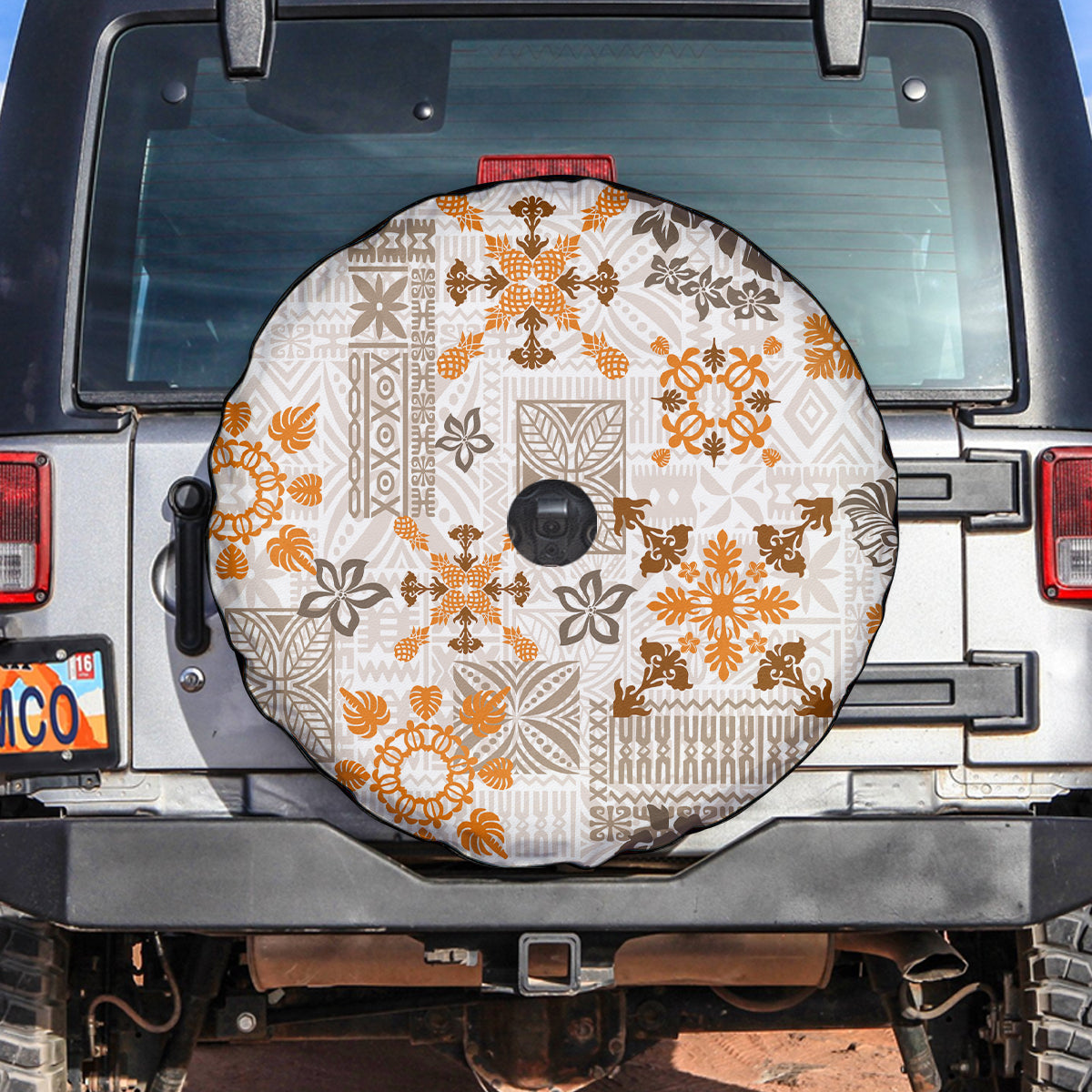 Hawaii Tapa Tribal Spare Tire Cover With Hawaiian Quilt Pattern Gold - Wonder Print Shop