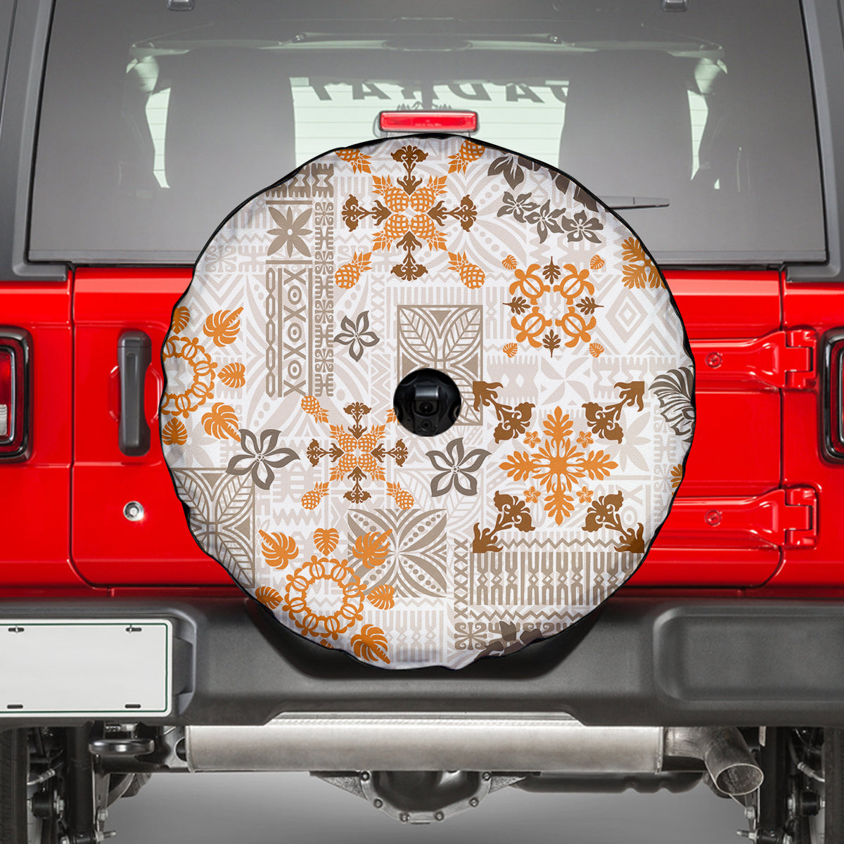 Hawaii Tapa Tribal Spare Tire Cover With Hawaiian Quilt Pattern Gold - Wonder Print Shop