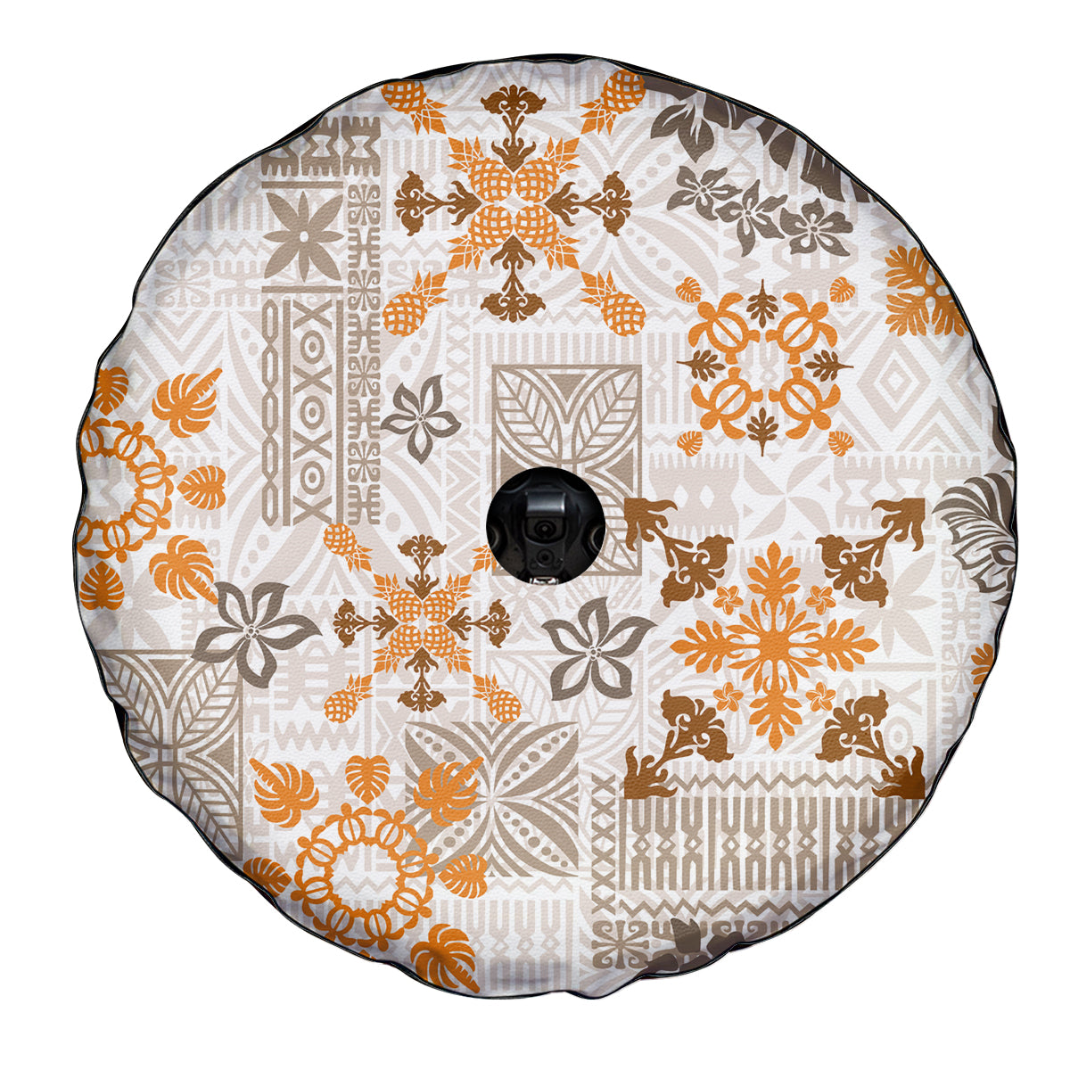 Hawaii Tapa Tribal Spare Tire Cover With Hawaiian Quilt Pattern Gold - Wonder Print Shop
