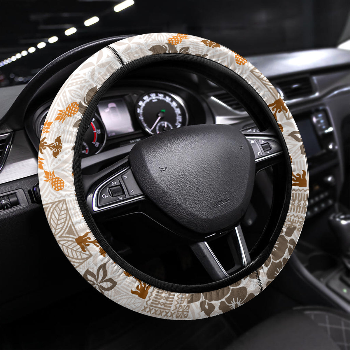 Hawaii Tapa Tribal Steering Wheel Cover With Hawaiian Quilt Pattern Gold - Wonder Print Shop