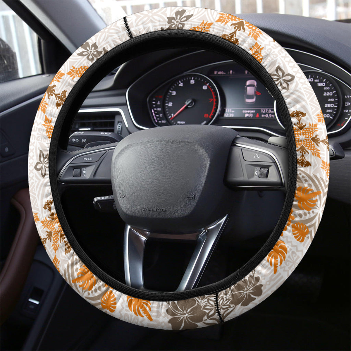Hawaii Tapa Tribal Steering Wheel Cover With Hawaiian Quilt Pattern Gold - Wonder Print Shop