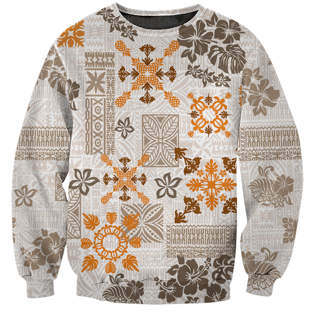 Hawaii Tapa Tribal Sweatshirt With Hawaiian Quilt Pattern Gold - Wonder Print Shop