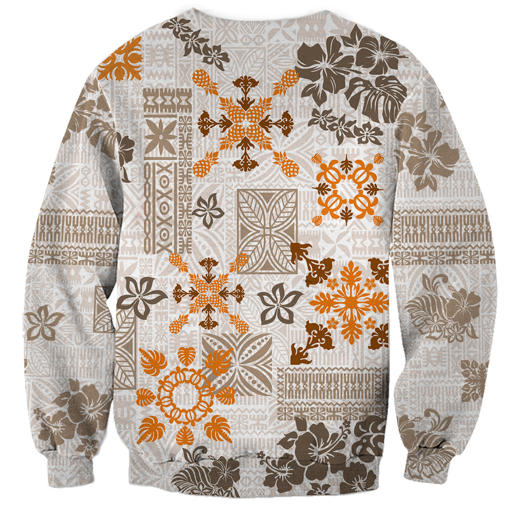 Hawaii Tapa Tribal Sweatshirt With Hawaiian Quilt Pattern Gold - Wonder Print Shop