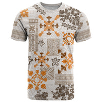 Hawaii Tapa Tribal T Shirt With Hawaiian Quilt Pattern Gold - Wonder Print Shop