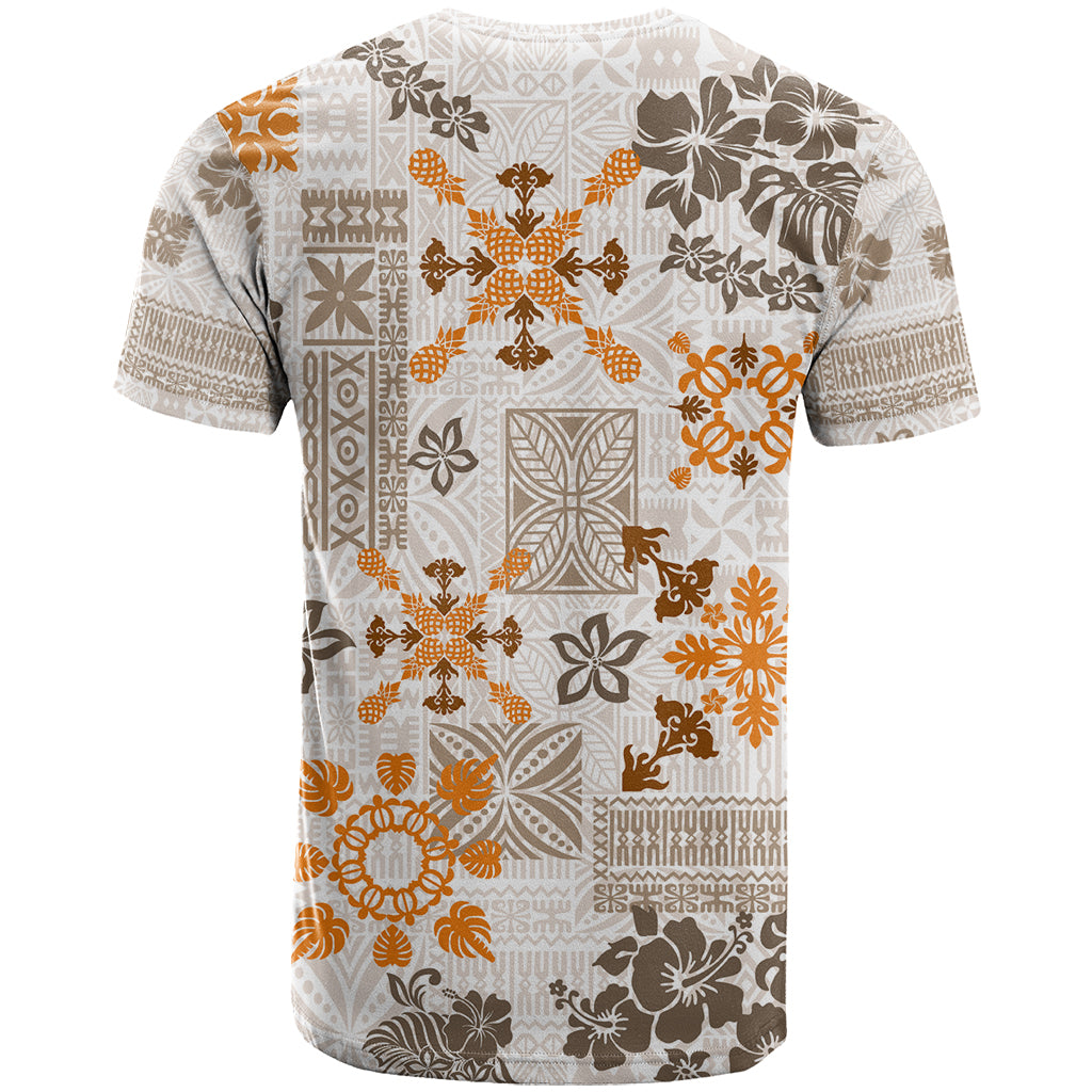 Hawaii Tapa Tribal T Shirt With Hawaiian Quilt Pattern Gold - Wonder Print Shop