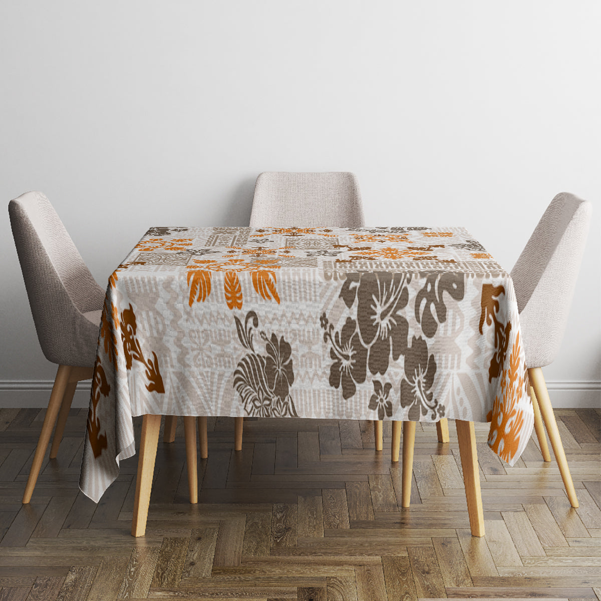 Hawaii Tapa Tribal Tablecloth With Hawaiian Quilt Pattern Gold - Wonder Print Shop