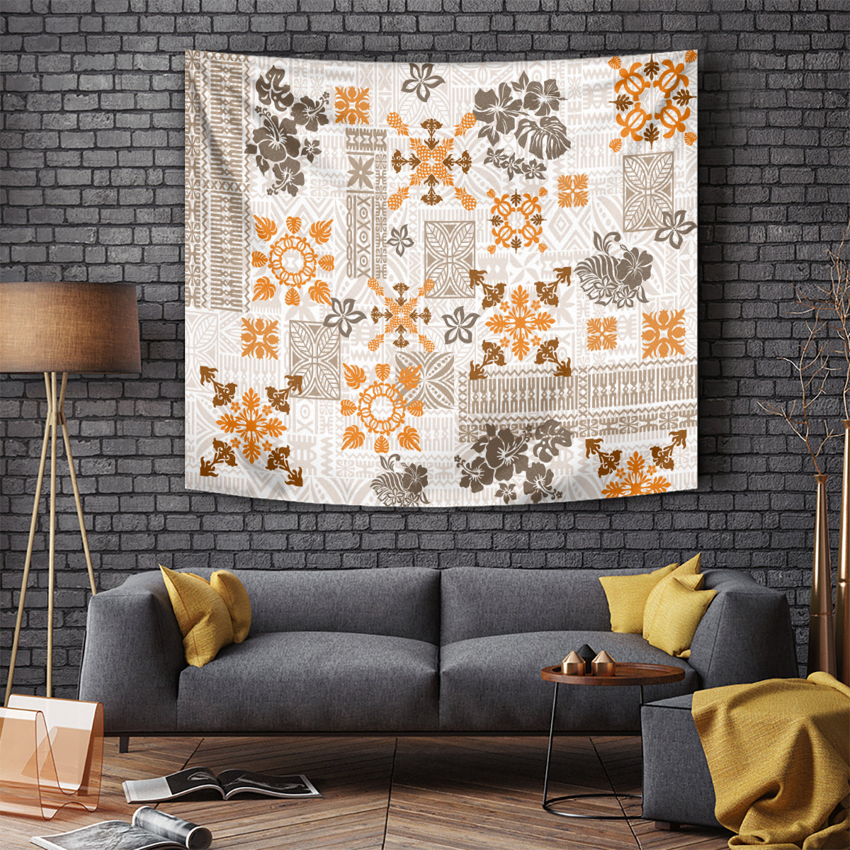 Hawaii Tapa Tribal Tapestry With Hawaiian Quilt Pattern Gold - Wonder Print Shop