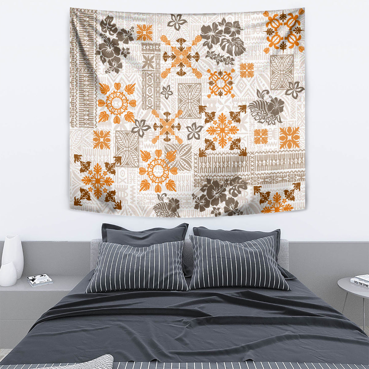 Hawaii Tapa Tribal Tapestry With Hawaiian Quilt Pattern Gold - Wonder Print Shop