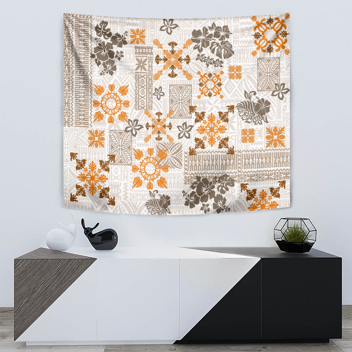 Hawaii Tapa Tribal Tapestry With Hawaiian Quilt Pattern Gold - Wonder Print Shop