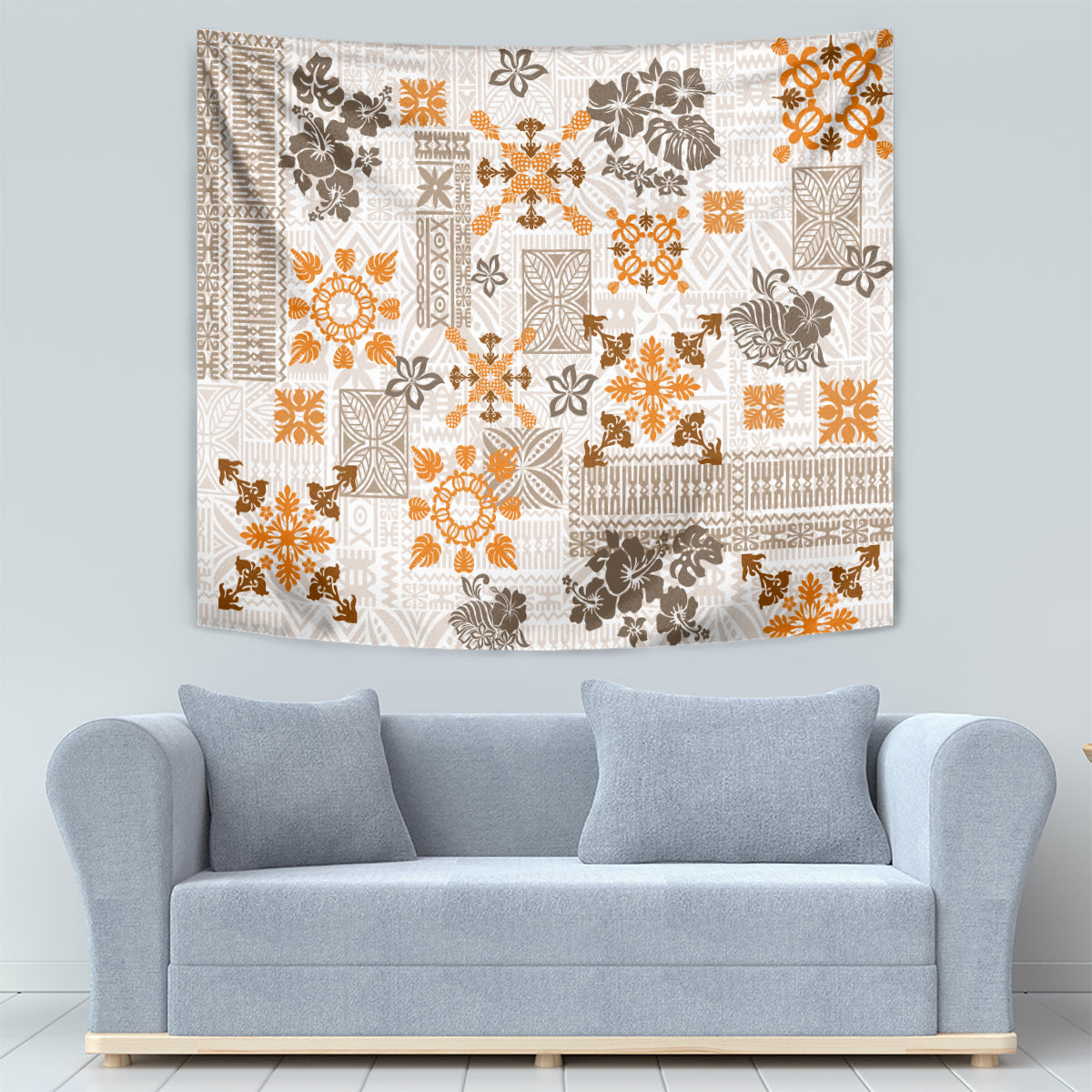 Hawaii Tapa Tribal Tapestry With Hawaiian Quilt Pattern Gold - Wonder Print Shop