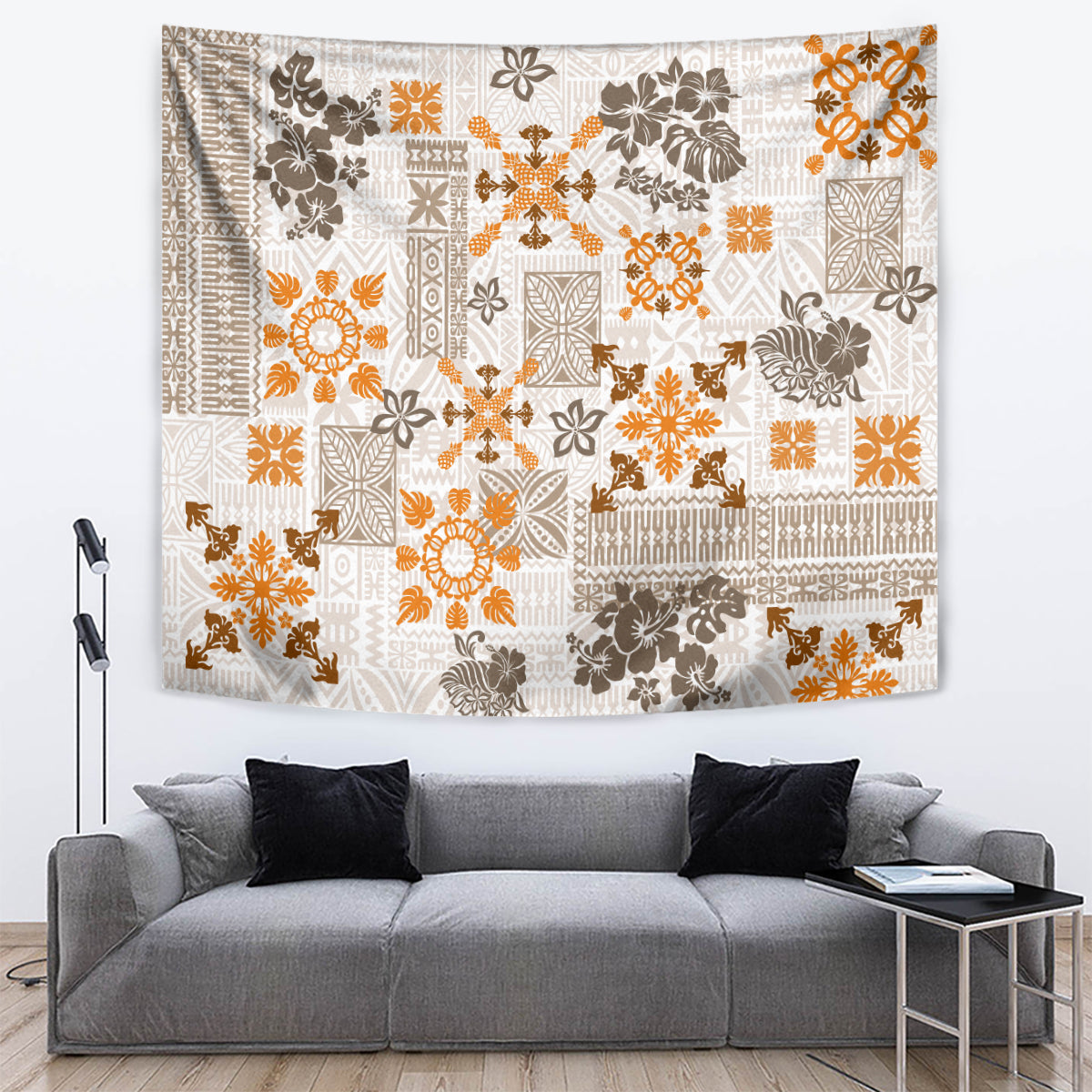 Hawaii Tapa Tribal Tapestry With Hawaiian Quilt Pattern Gold - Wonder Print Shop