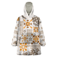 Hawaii Tapa Tribal Wearable Blanket Hoodie With Hawaiian Quilt Pattern Gold - Wonder Print Shop