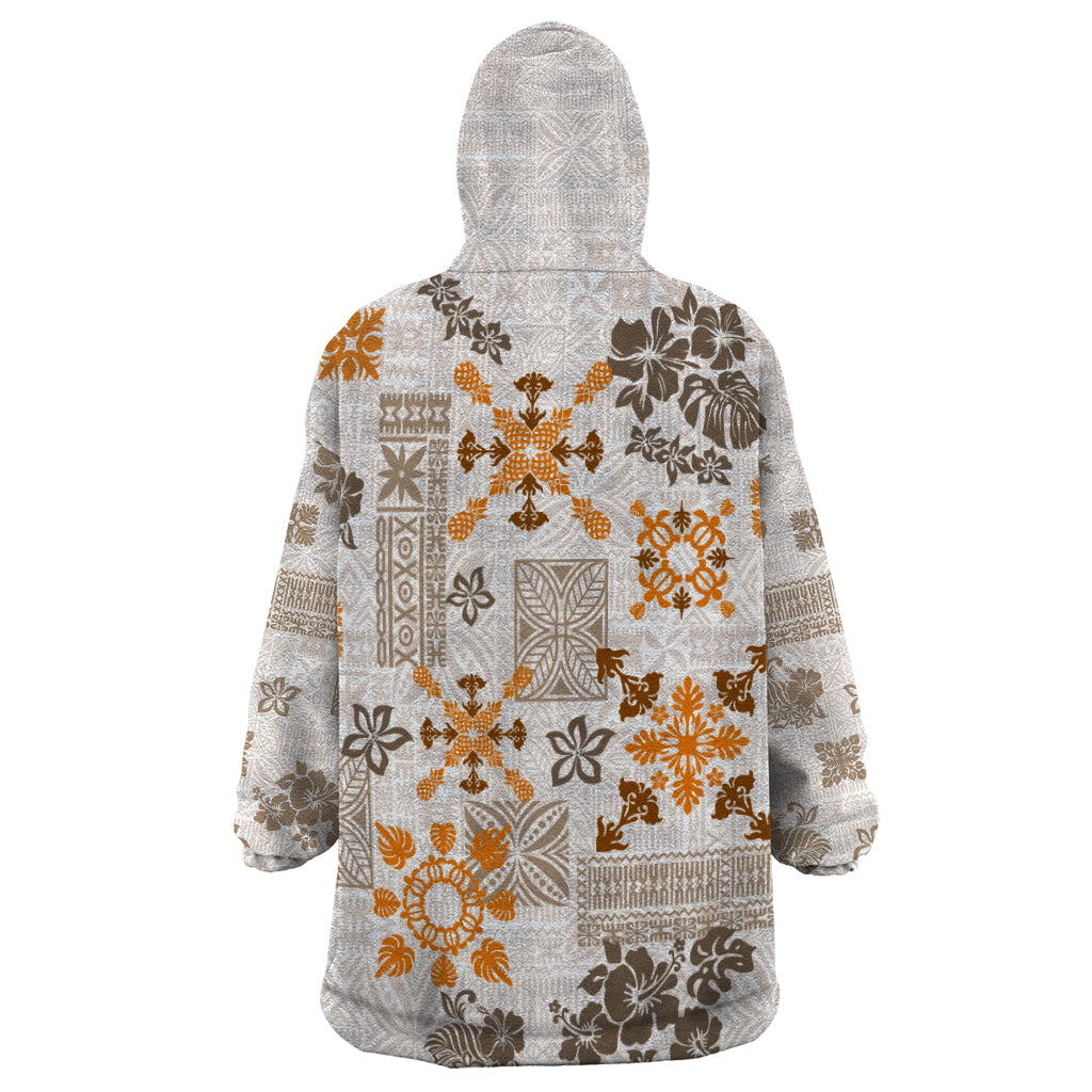 Hawaii Tapa Tribal Wearable Blanket Hoodie With Hawaiian Quilt Pattern Gold - Wonder Print Shop