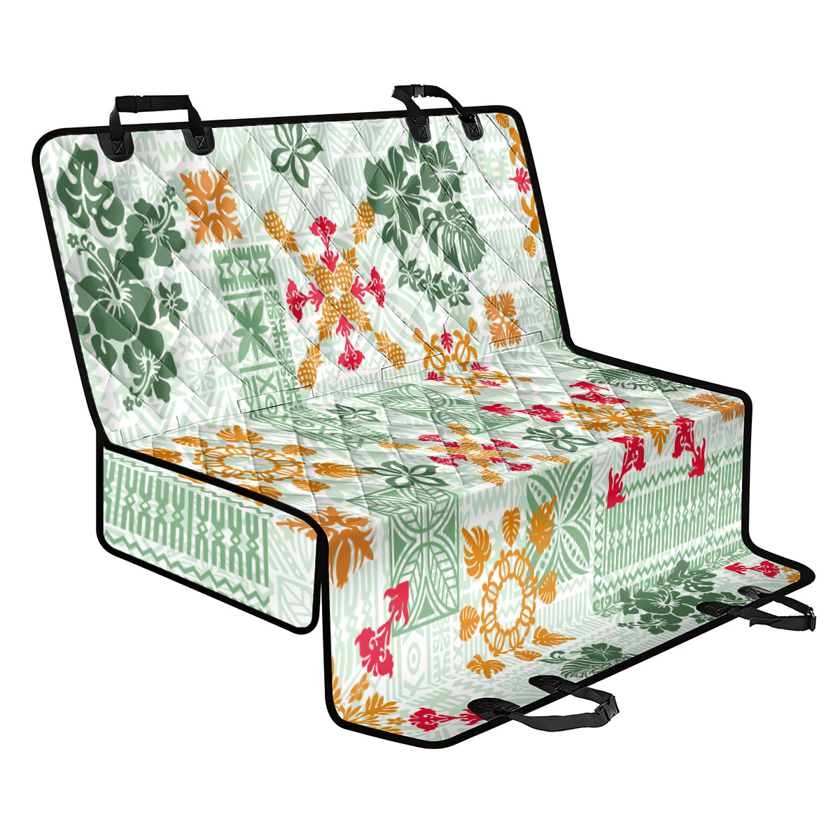 Hawaii Tapa Tribal Back Car Seat Cover With Hawaiian Quilt Pattern Green LT9 - Wonder Print Shop