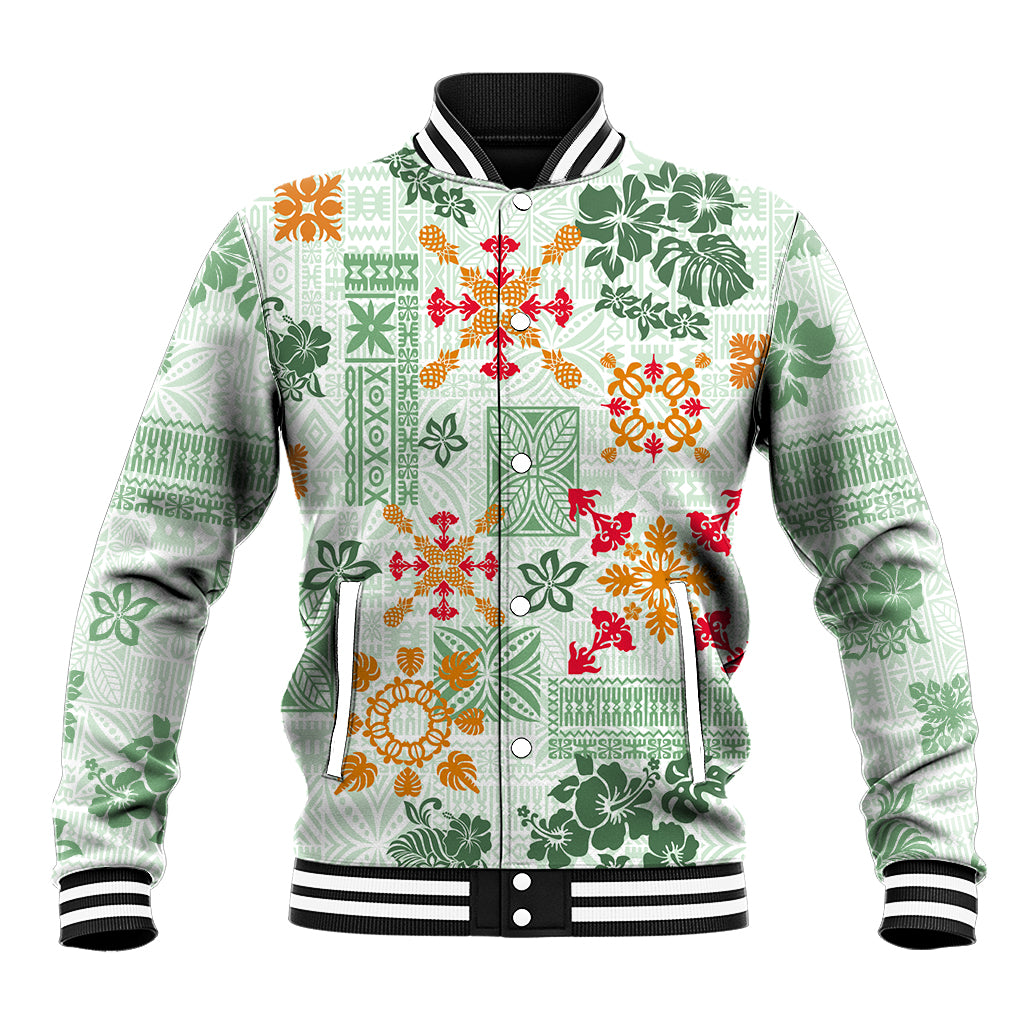 Hawaii Tapa Tribal Baseball Jacket With Hawaiian Quilt Pattern Green LT9 - Wonder Print Shop