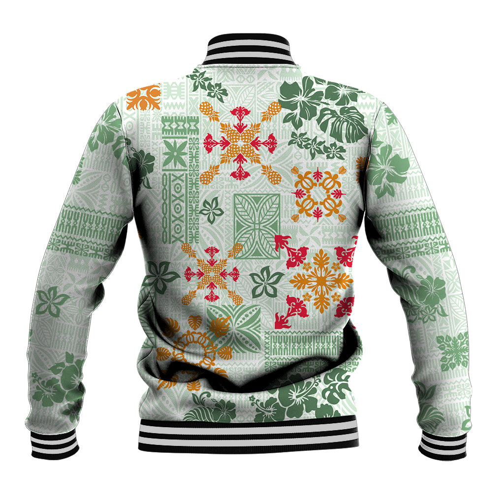 Hawaii Tapa Tribal Baseball Jacket With Hawaiian Quilt Pattern Green LT9 - Wonder Print Shop