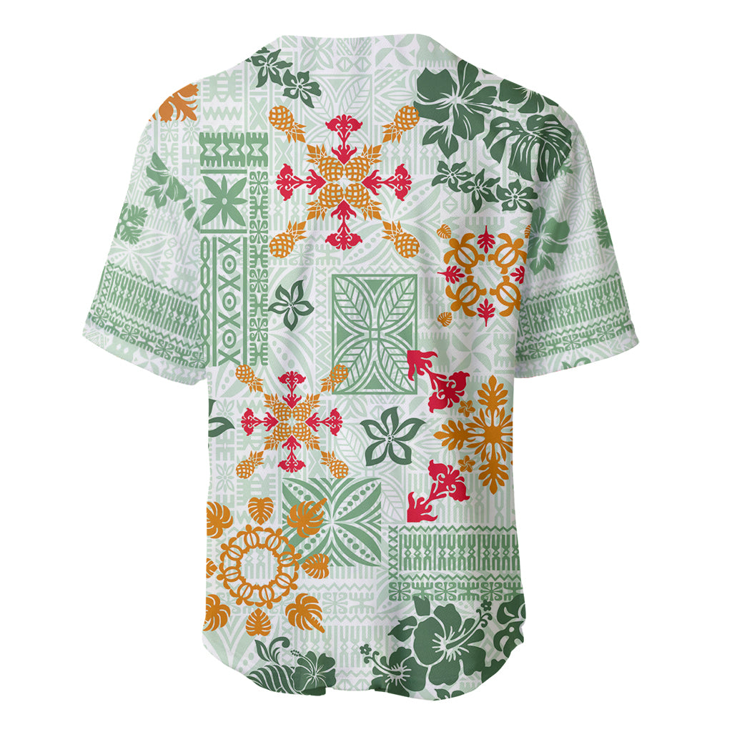 Hawaii Tapa Tribal Baseball Jersey With Hawaiian Quilt Pattern Green LT9 - Wonder Print Shop