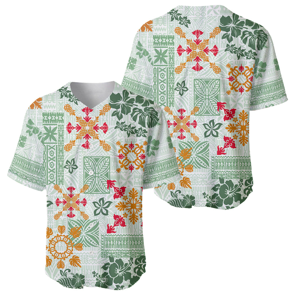 Hawaii Tapa Tribal Baseball Jersey With Hawaiian Quilt Pattern Green LT9 - Wonder Print Shop