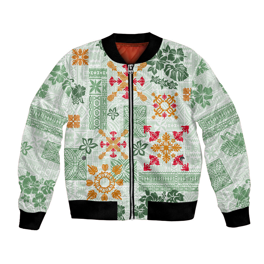 Hawaii Tapa Tribal Bomber Jacket With Hawaiian Quilt Pattern Green LT9 - Wonder Print Shop