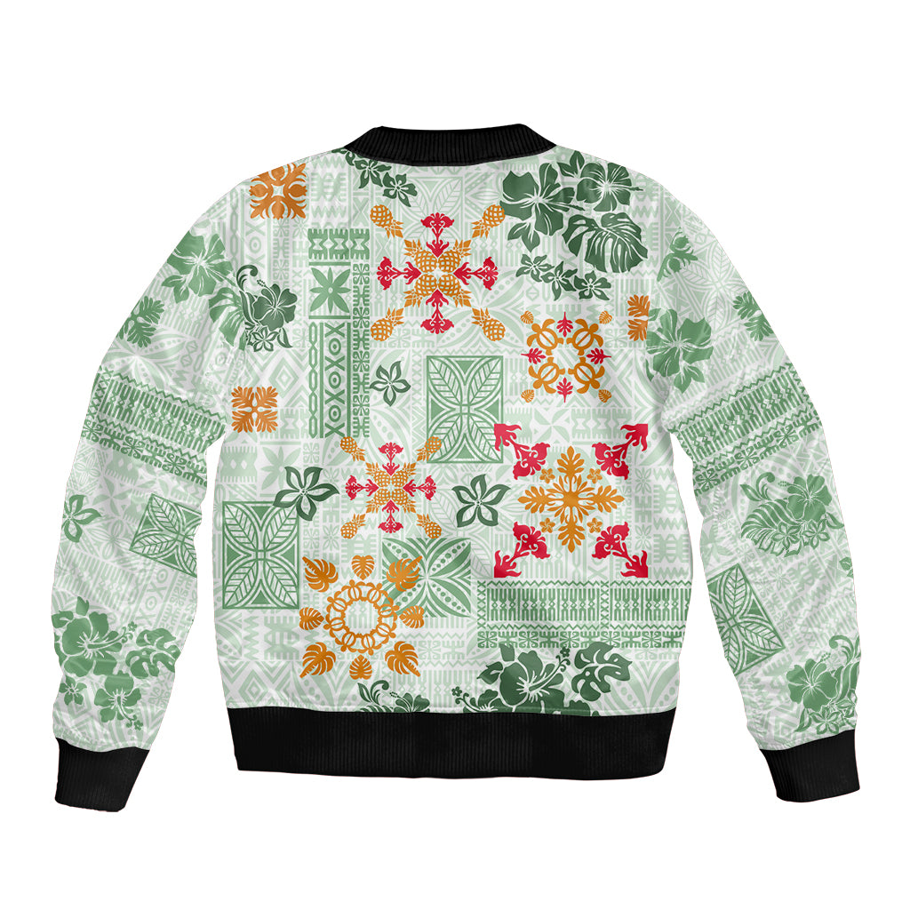 Hawaii Tapa Tribal Bomber Jacket With Hawaiian Quilt Pattern Green LT9 - Wonder Print Shop