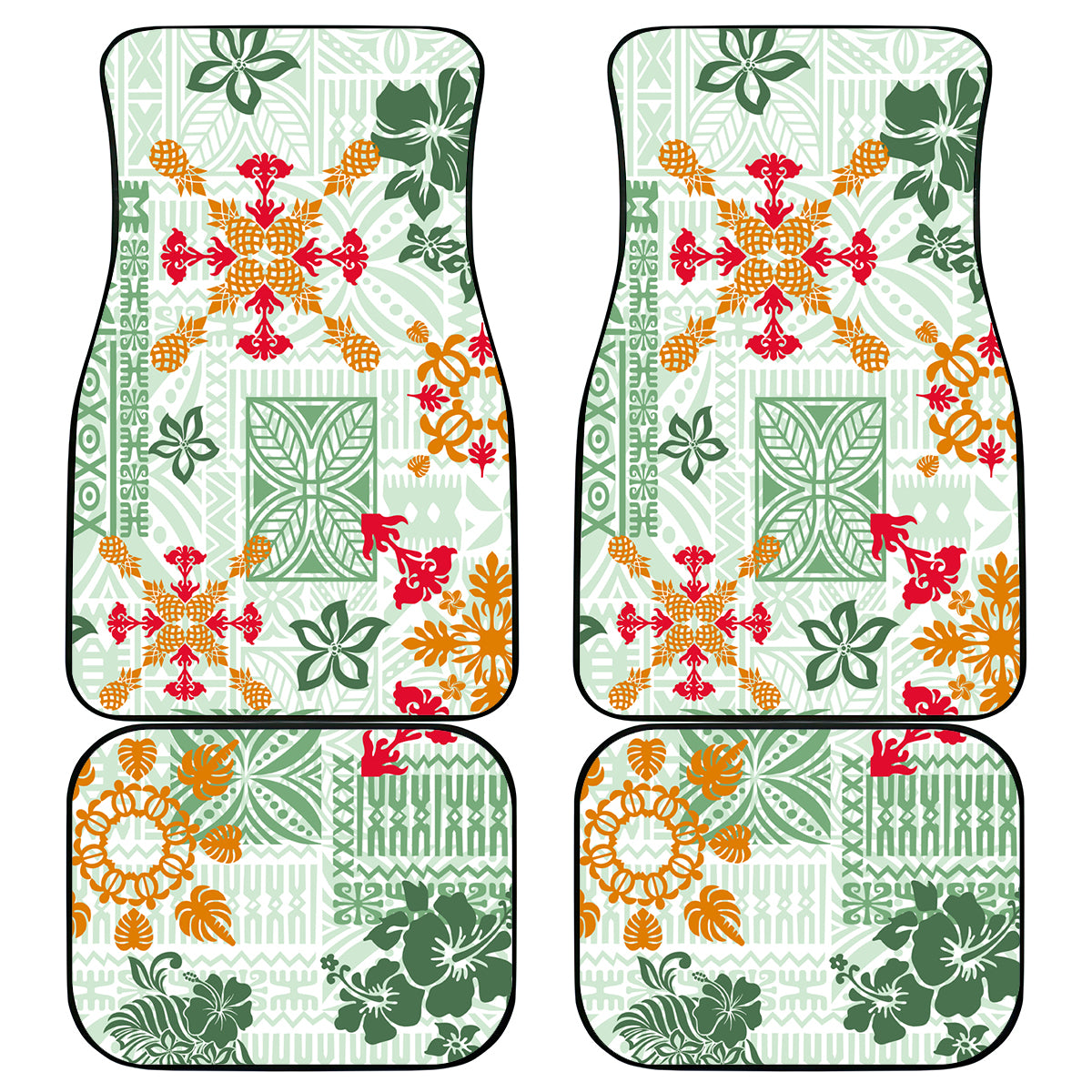 Hawaii Tapa Tribal Car Mats With Hawaiian Quilt Pattern Green LT9 - Wonder Print Shop
