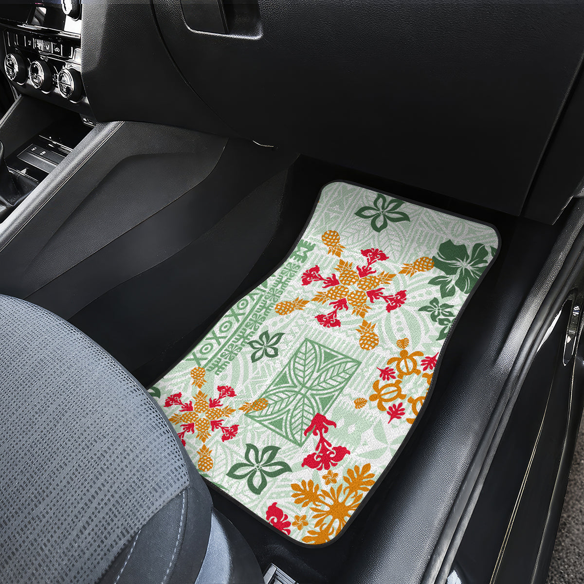 Hawaii Tapa Tribal Car Mats With Hawaiian Quilt Pattern Green LT9 - Wonder Print Shop